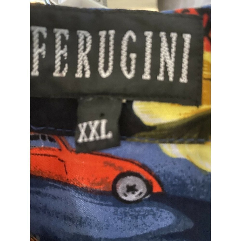 Ferugini Blue Hawaiian Floral Classic Hot Rod Cars Button Front Shirt 2XL XXL - Picture 6 of 6